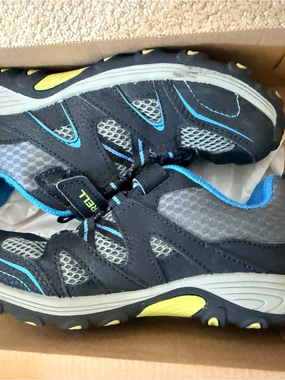 Merrell Kids Trail Sneakers in Gray with Blue and Yellow Accents